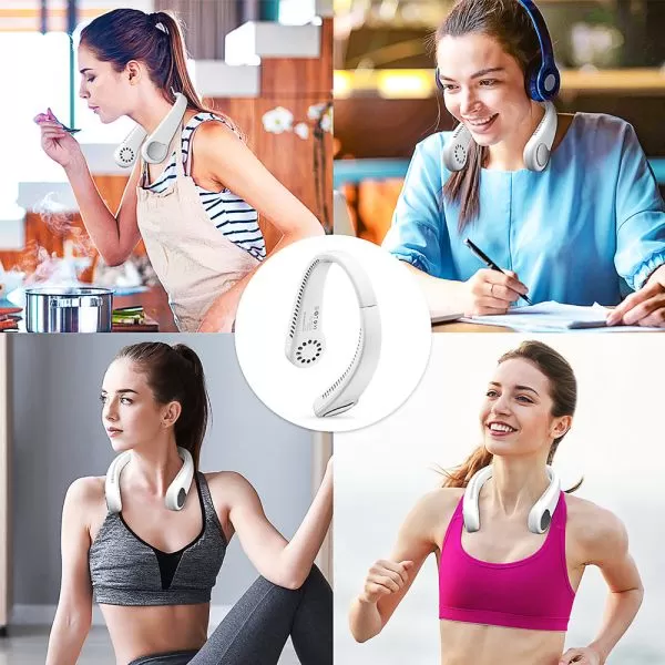 Portable Neck Fan, Hands Free Bladeless Fan | Simple Deluxe Karex Portable Rechargeable Neck Fan – Headphone Design (white)